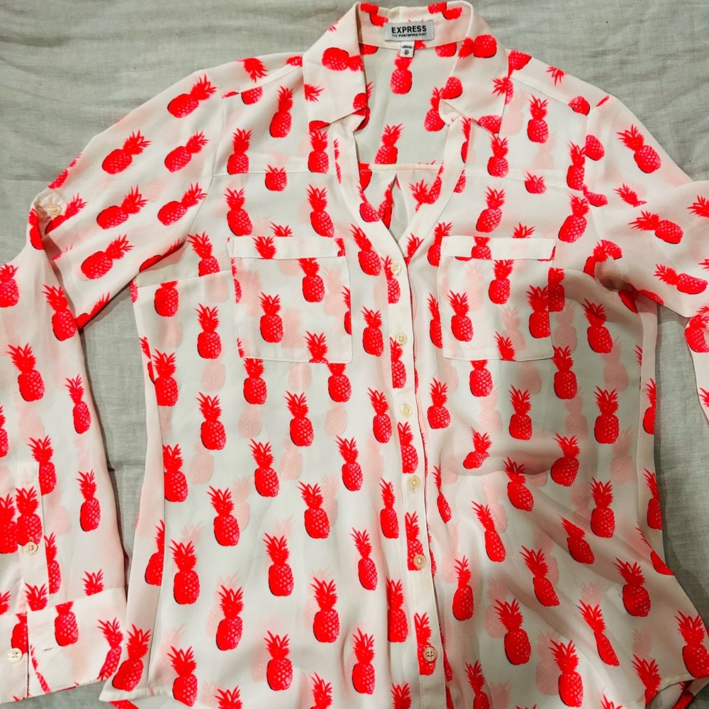 Express hot pink and White Pineapple Button Down Shirt